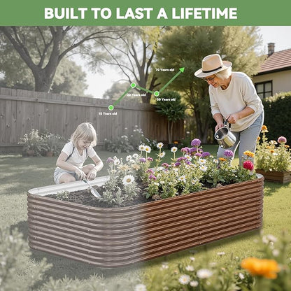 4 Pack Tall 8x4FT Brown Corrugated Galvanized Steel Raised Garden Bed Outdoor, Metal Above Ground Garden Bed for Vegetables and Flowers, Raised Beds for Gardening