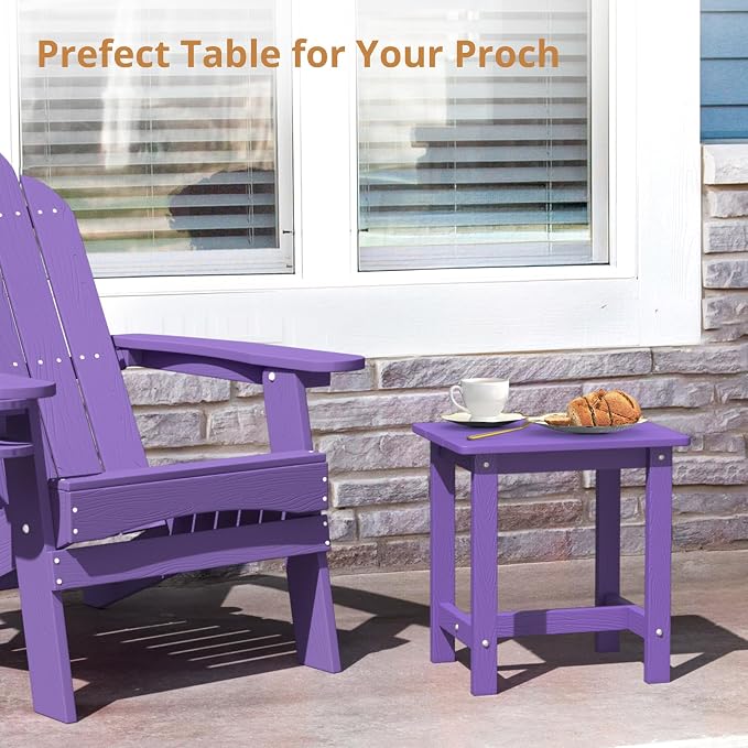 LUE BONA Outdoor Side Table Set of 2, HDPS Small Outdoor Table, Adirondack Side Table, Outside End Table for Patio, Porch, Deck, Pool, Weather Resistant/Easy Maintenance, Purple