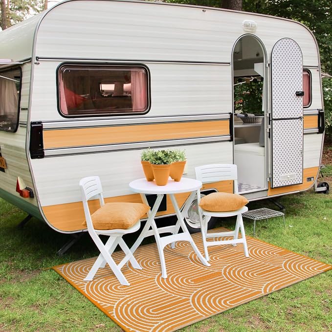 Anidaroel Outdoor Rug 5’x8’ Waterproof, Reversible Rainbow Outdoor Plastic Straw Outside Area Rug, RV Camping Rug for Porch, Balcony, Backyard, Camper, Pool Deck (Orange,5‘x8')