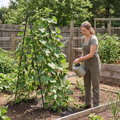 DoCred Cucumber Trellis, 71" H 2 Pack Metal Foldable Upgraded A Frame Garden Trellis for Raised Bed Climbing Plants, Vegetables, Including Plant Support Clips, Twist Ties, Plastic Ties, Black