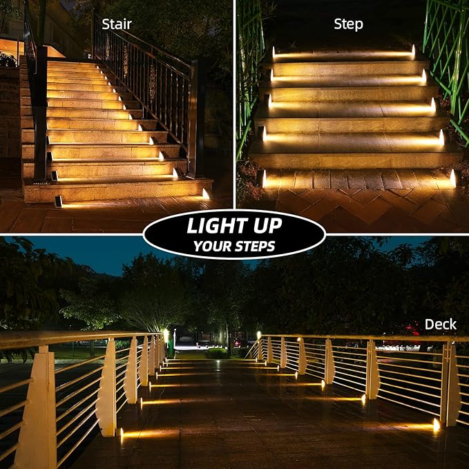 NIORSUN Solar Step Lights,6 Pack Warm White Solar Stair Lights Outdoor Waterproof IP67 Auto On Off,Solar Lights for Steps,Stair,Patio,Yard,Porch,Front Door,Sidewalk,Deck Decor