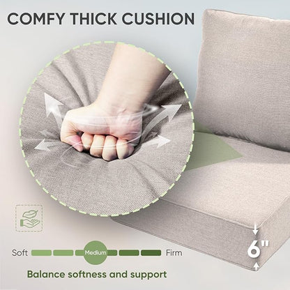 Outdoor Chair Cushions Set of 2, Waterproof 24x24 Patio Chair Cushion, 6" Thickened Seat cushions for outdoor furniture, Replacement Couch Cushions, Include 2 Back & 2 Seat Cushions, Thick/Beige