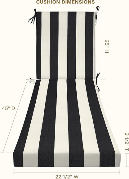 Honeycomb Outdoor Heritage Chaise, 22.5" W x 70" L, Cabana Stripe Black and Ivory Chair Cushion for Patio Furniture