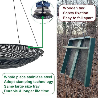 CQAIRIOU Upgraded Hanging Bird Feeder Tray,11.8” Stainless Steel Large Platform Metal Mesh Seed Tray for Backyard Garden Attracting Outside Wild Birds