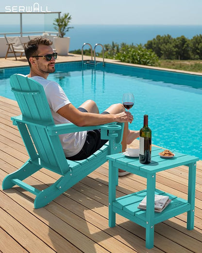 SERWALL 2-Tier HDPE Outdoor Side Table, Weatherproof Rectangular Adirondack Side Table, Aruba