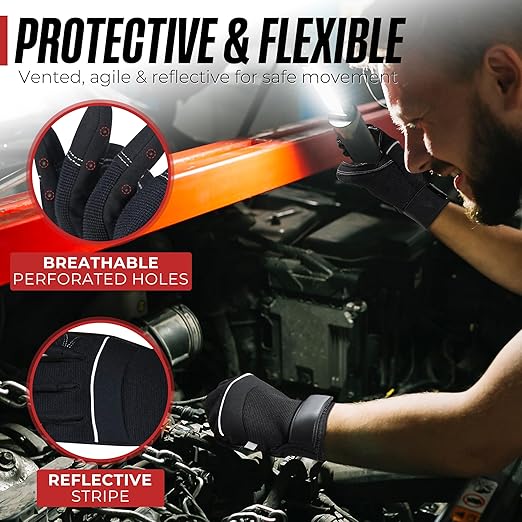 HANDLANDY Work Gloves Mens & Women 3 Pairs, Utility Safety Mechanic Working Gloves Touch Screen, Flexible Breathable Yard Work Gloves (Small, Black)
