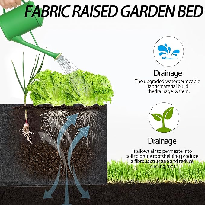 2-Pack 3 Grid Fabric Raised Garden Bed 22 Gallon, 3x1x1 FT Thickened Garden Grow Bags with Handles - Indoor Outdoor Planter Bags for Vegetables, Herbs, Flowers