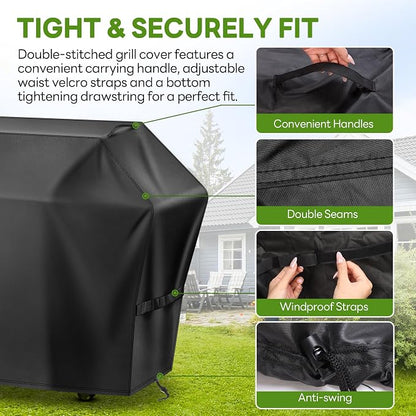 Grill Cover 65 Inch for Outdoor Gas BBQ Grill,Waterproof Fade Resistant Anti-UV Barbecue Grill Cover & Weather Protection BBQ Cover for Griddle Outdoor,Compatible with Weber Nexgrill Charbroil