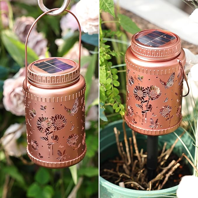 Cooo 6 Pack Solar Lanterns Outdoor Waterproof Sunflower Solar Pathway Lights Landscape Path Lights Christmas Lights Gifts for Women Mom Grandma for Garden Yard Patio Backyard Porch Decor- Rose Gold