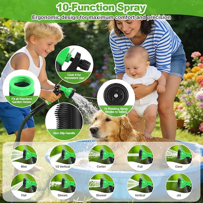 Garden Hose 50ft, Non-Expanding Water Hose with 10 Function Nozzle, Lightweight, Kink Free, Sturdy, Leak-Proof, Portable, Flexible Hose 50ft for Outdoor, Yard, Lawn, Car Wash and Camper Use