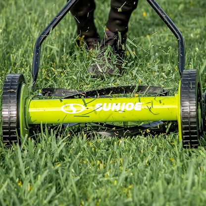 Sun Joe Manual Push Reel Lawn Mower with 9 Adjustable Positions, 14-Inch Cutting Width - Heavy-Duty Yard Trimming Machine for Gardening Care and Maintenance, MJ503M