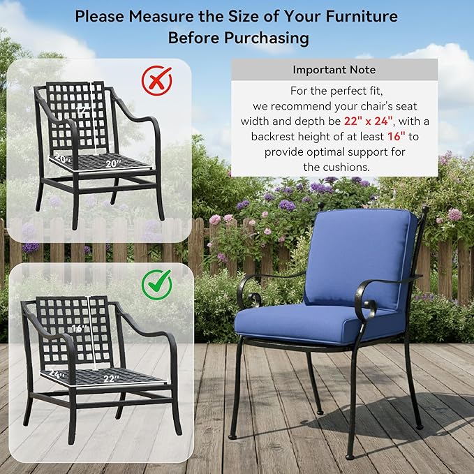 Outdoor Chair Cushions for Patio Furniture - 1 Pack Outside Durable Thick Replacement Cushion 22x24 with Zipper Cover for Wicker Glider Rocking Chairs Loveseat Couch – Blue/Regular