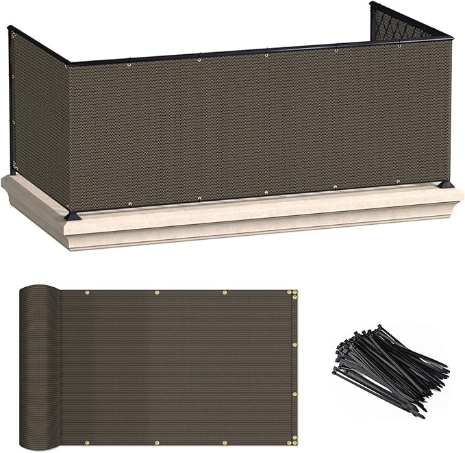 ECOOPTS 3'x50' Balcony Privacy Fence Screen with Zip Ties, Outdoor UV Protection Fence Cover for Balcony Porch Patio Deck Yard (Brown)