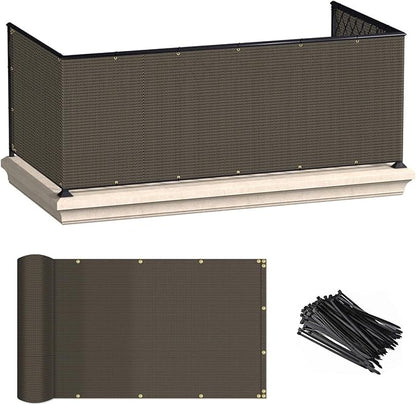 ECOOPTS 3'x50' Balcony Privacy Fence Screen with Zip Ties, Outdoor UV Protection Fence Cover for Balcony Porch Patio Deck Yard (Brown)