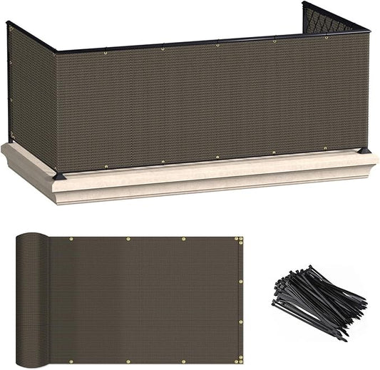 ECOOPTS 3'x50' Balcony Privacy Fence Screen with Zip Ties, Outdoor UV Protection Fence Cover for Balcony Porch Patio Deck Yard (Brown)