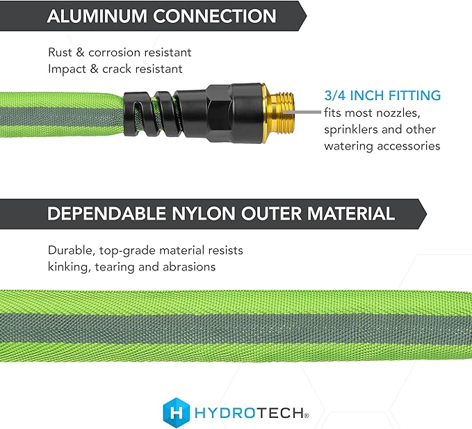 HydroTech FLATJACKET 5/8" 50 ft Garden Hose with Patented Force Control Technology - Flexible, Kink-Free, Lightweight Hose for Lawn, Garden, Car Washing, Deck and Patio Cleaning