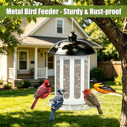 Bird Feeder, Large Capacity Bird Feeders for Outdoor Hanging, Heavy Duty Metal Wild Birdfeeder for Outside Garden Yard Decor, Retro Lantern Shape (Black & White)