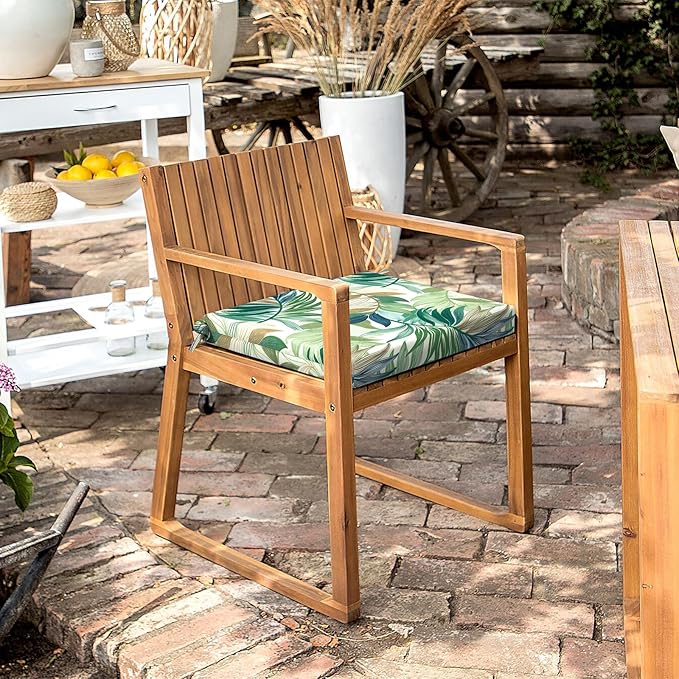 LVTXIII Outdoor Seat Cushions Seasonal Replacement Chair Cushions, Patio Chair Pads with Ties for Dining Chairs and Garden Furniture, Square Back, 18.5"x16"x2", 2 Pack, Lush Leaf Green