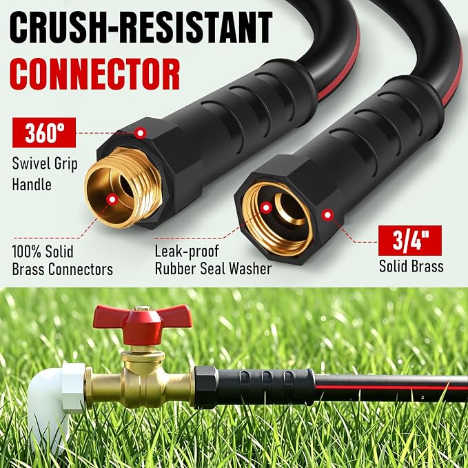 Heavy Duty Garden Hose 100ft, NON-EXPANDABLE Flexible Water Hose, Kink Resistant Lightweight Hybrid Hose, Leakproof Hose Male to Female Fittings