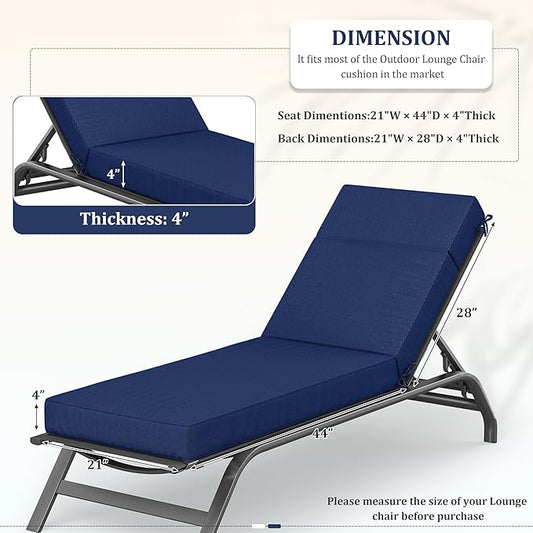 Chaise Lounge Cushions Outdoor, 72" L X 21" W X 4" D Lounge Chair Cushions for Outdoor Furniture, High-Density Foam Outdoor Chaise Cushion-Waterproof Fade-Resistant ThickPatio lounge chair cushion
