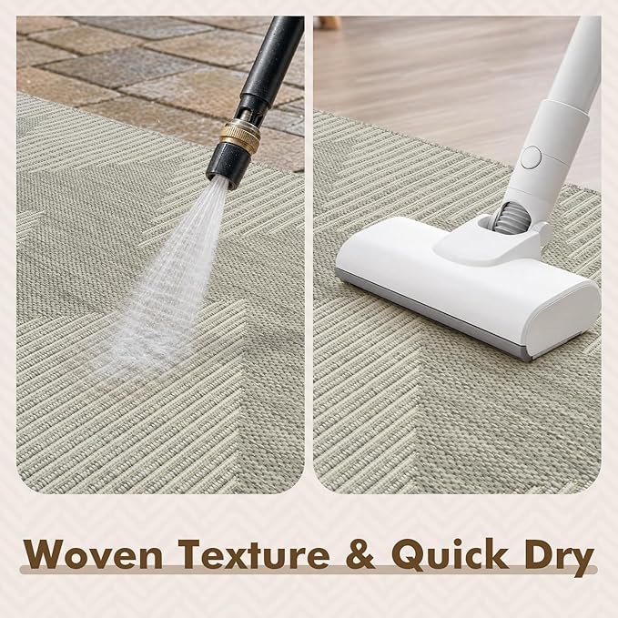 MontVoo-Outdoor Rug Carpet Patio Rug 4x6 ft Polypropylene Indoor Outdoor Rugs for Patio Deck Balcony Porch, Textured Weave, Durable for High Traffic, Fade-Resistant, Boho Geometric Silver Grey