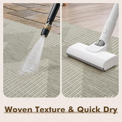 MontVoo-3x5 Outdoor Rug Porch Entryway Rug-Polypropylene Indoor Outdoor Rugs for Entryway Kitchen Balcony Patio, Textured Weave, Durable, Fade-Resistant, Non-Shedding, Boho Geometric Neutral Grey