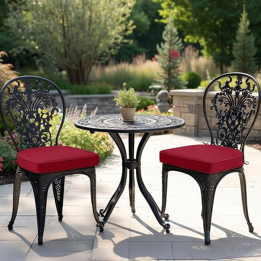 Outdoor Chair Cushions Set of 2: Waterproof & Fade Resistant Patio Furniture Cushions - 18.5 x 16 x 2 Inch Non Slip Round Corner Seat Cushion Pads with Removable Cover for Garden Yard Lawn, Burgundy