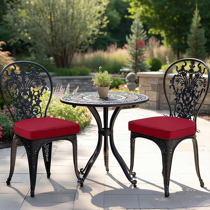 Outdoor Chair Cushions Set of 2: Waterproof & Fade Resistant Patio Furniture Cushions - 19 x 19 x 2 Inch Non Slip Round Corner Seat Cushion Pads with Removable Cover for Garden Yard Lawn, Burgundy