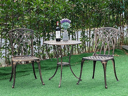 Bistro Set 3 Piece Cast Aluminum Patio Furniture Sets 2 Chairs and 1 Round Table with Umbrella Hole for Outdoor, Patio Balcony, Bronze
