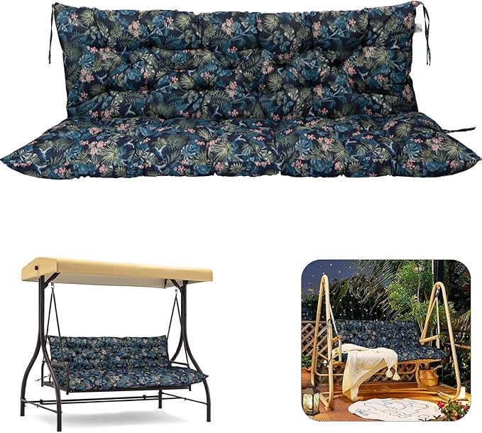 2/3 Seater Swing Replacement Cushion, Waterproof Porch Swing Cushions with Backrest, Thickened Bench Cushions for Outdoor Furniture, for Outdoor Patio Swing (Hummingbird, 71 * 40in)