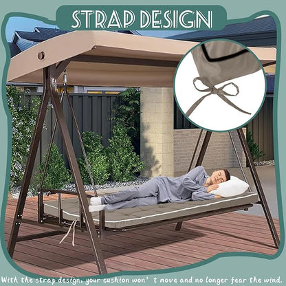 Replacement Cushions for Swing, Swing Cushions 3 Seater Replacement, Waterproof Thicken Washable Pad Cushion for Outdoor Indoor Furniture Swing Patio (Khaki, 40x70 inch)