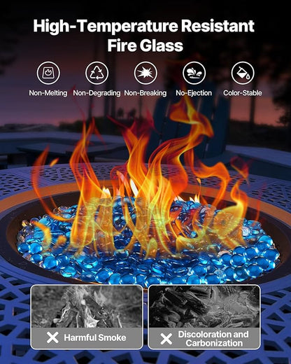 VEVOR Fire Glass, 10 lbs / 4.5 kg High-Temperature Resistant Fireplace Rocks, 3/4-Inch / 19.05 mm Reflective Firepit Glass Beads, High Luster Stone Landscaping for Fire Pit Table, Caribbean Blue