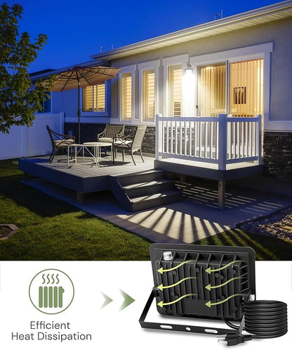 L LOHAS LED 30W Dusk to Dawn Floodlight, IP66 Waterproof Plug in Floodlights, 6000K Daylight Work Light, Security Lights for Yard, Garage, UL Listed, 2Pack