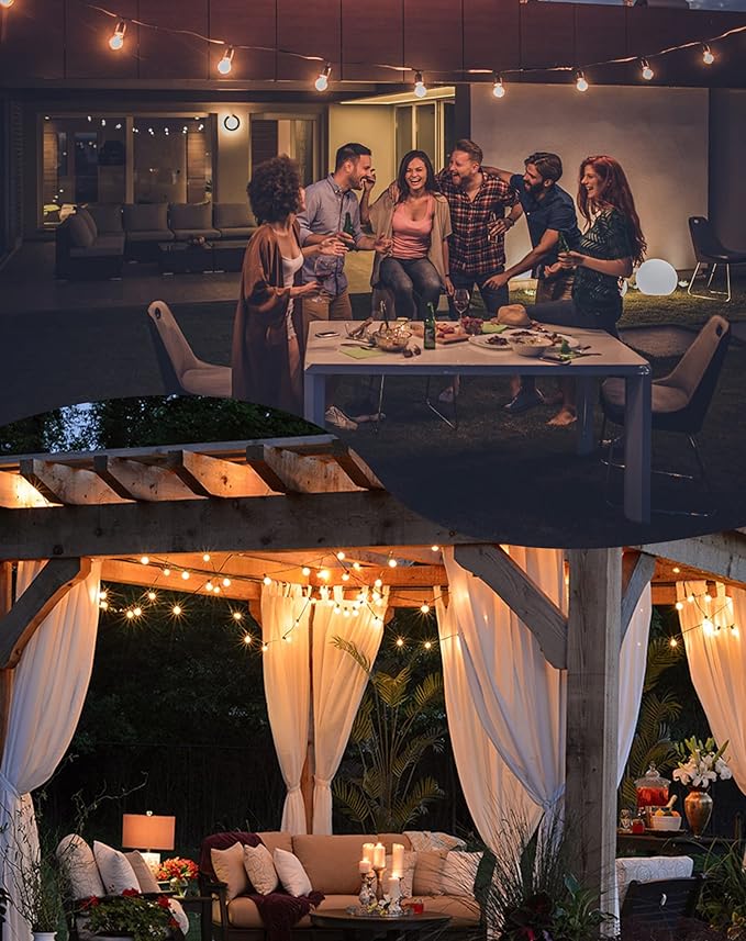 Outdoor String Lights, 25FT Patio Lights with 13 Shatterproof G40 Globe Bulb(1 Spare), Waterproof Connectable Dimmable LED Hanging String Lights for Outside Backyard Porch Balcony, 2700K
