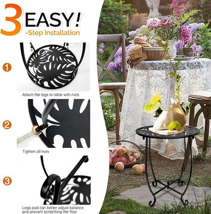Fashion&cool 2 Pack Indoor Outdoor Side Tables, Weather Resistant Metal Patio Side Table, Small Round End Table Side Table for Patio Yard Porch Balcony Garden Bedside, Plant Stand for Indoor