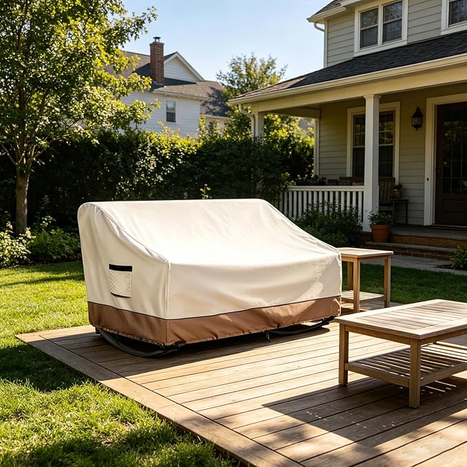 Outdoor Rocking Chair Cover, Heavy Duty Waterproof Oversized Double Rocking Papasan Chair Cover with Split Zipper, Easy to use, Beige