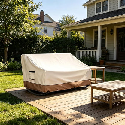 Outdoor Rocking Chair Cover, Heavy Duty Waterproof Oversized Double Rocking Papasan Chair Cover with Split Zipper, Easy to use, Beige