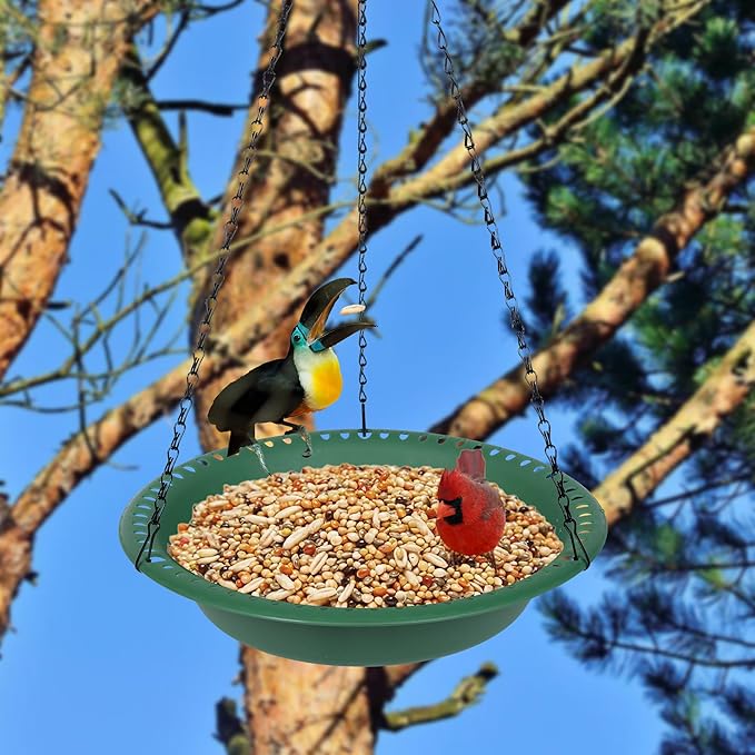 Hanging Bird Feeder Tray with Drainage Holes for Outside Fit Most Seed, Rugged Recycled Plastic Feeding Station, Great for Attracting Wild Birds (12 inch, Green)