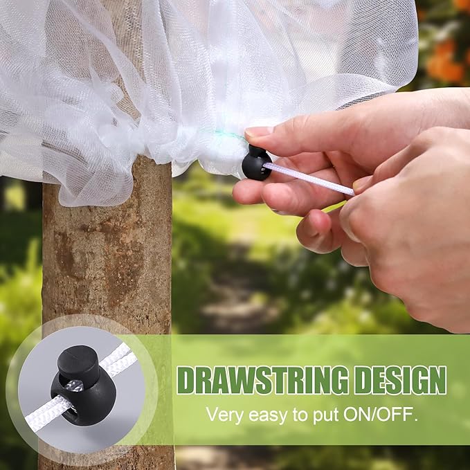 4PCS Bird Netting 6.6x8.2FT Tree Net Mesh Bag with Drawstring Garden Insect Netting Pest Barrier Blueberry Netting Plant Row Cover White Mosquito Net for Fruit/Flower/Vegetables