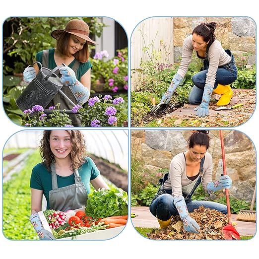 Extended Sleeve Garden Gloves for Women, Soft Grip Gardening Gloves, Lightweight Comfort Wear for Planting, Landscaping & Outdoor Tasks, Blue Small