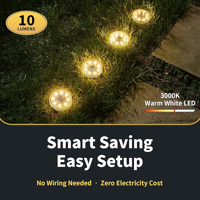 Glass Solar Pathway Lights with Wave Style, Modular-Design Waterproof In-Ground Light for Patio Pathway Lawn Yard Deck Walkway, Decorative Disk Lighting for Garden Bed, Warm White (4 Pack)