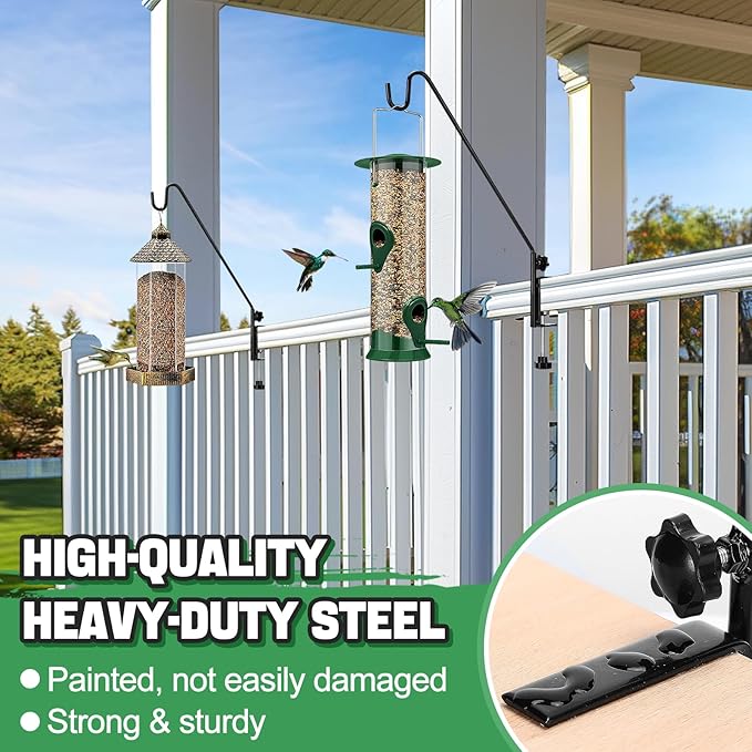 Biubee Deck Bird Feeder Hanger for Failing- 2Pack Heavy Duty Steel Stable Deck Railing Plant Hanger Outdoor, with Adjustable 3.1" Clamp, Deck Hook for Bird Feeder Plant Hangers Lanterns, 13.8 Inches