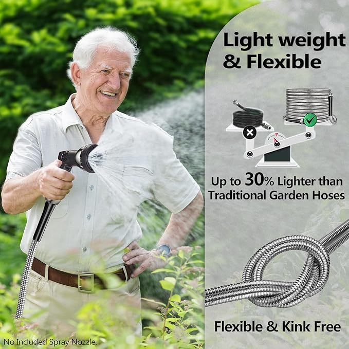 100ft Garden Hsoe - 2026 New 304 Stainless Steel Garden Hose with 3/4'' Fittings – Lightweight, Durable, and Kink-Free, Metal Water Hoses for Gardening