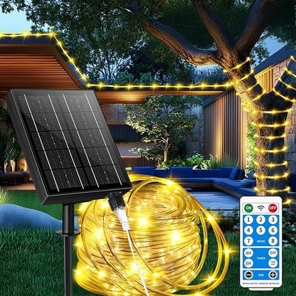 LairtPOW 98FT Waterproof 300LEDs Solar Rope Lights, Type C Charging, Remote-Controlled, for Outdoor Pathway Pool Patio Party Garden Yard Palm Tree Holidays (Brighter - Warm White)