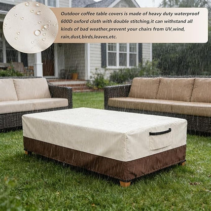 Waterproof Patio Coffee Table Cover, Rectangular Outdoor Small Side Table Cover - Fits up to 42L x 26W x 16H inches, Beige