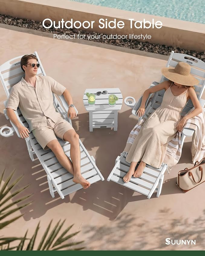 Outdoor Side Table – 2-Tier HDPE Adirondack Side Table, Sturdy Small Outdoor Tables, Weather-Resistant & Easy Assembly Patio End Tables for Garden, Balcony, Porch & Poolside (White)