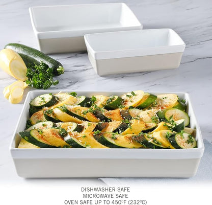 MARTHA STEWART 3-Piece Oven to Table Stoneware Bakeware Set – Baking Dish & Casserole Set – Grey – Durable Oven-Safe Bakeware for Baking and Serving