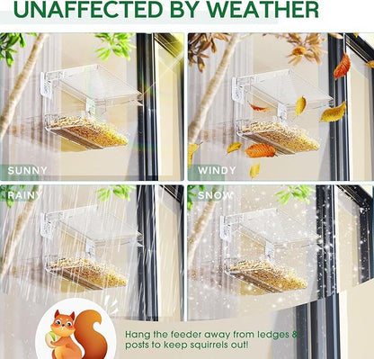 SUNALLY Window Bird Feeder for Outdoors, Clear Birds Feeders Window Mounted with Self-Adhesive Hooks, Outside Wild Bird Watching for Hummingbird,Finch in Garden, Yard, Elderly Kids Viewing