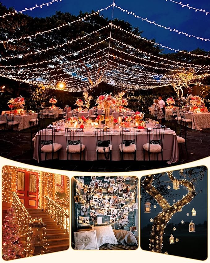 Brightown 2 Pack Solar Christmas String Lights Outdoor, Total 144Ft 400 LED Twinkle Fairy Lights Waterproof with 8 Modes Auto On/Off for Patio Tree Garden Party Home Wedding Decorations (Warm White)