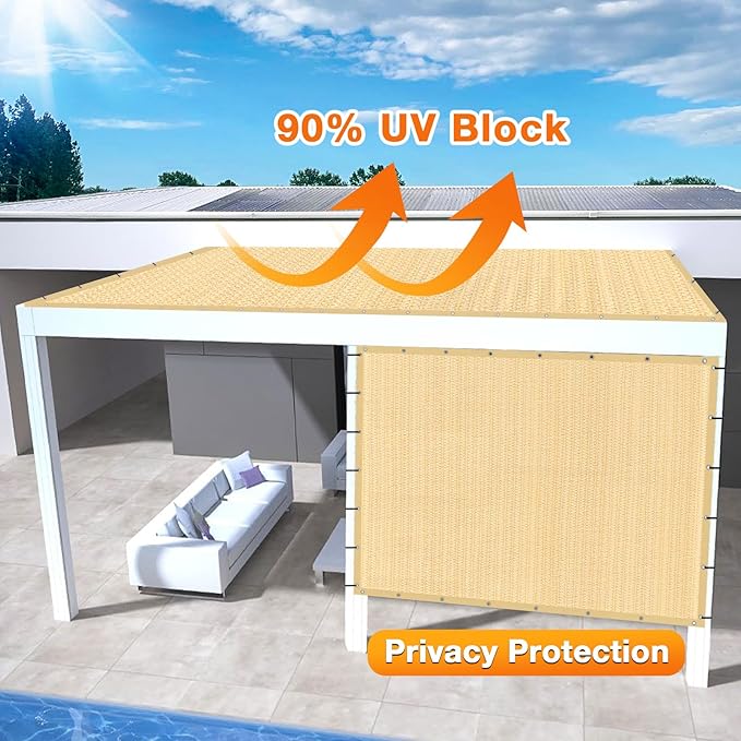 Artpuch Outdoor Pergola Shade Cover 16' X 16' Sun Shade Cloth with Grommets, 90% UV Protection Canopy Patio Privacy Screen (Customized Available) GN107, Wheat